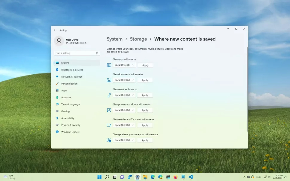 Как изменить место сохранения файлов и путь установки приложений в Windows 11