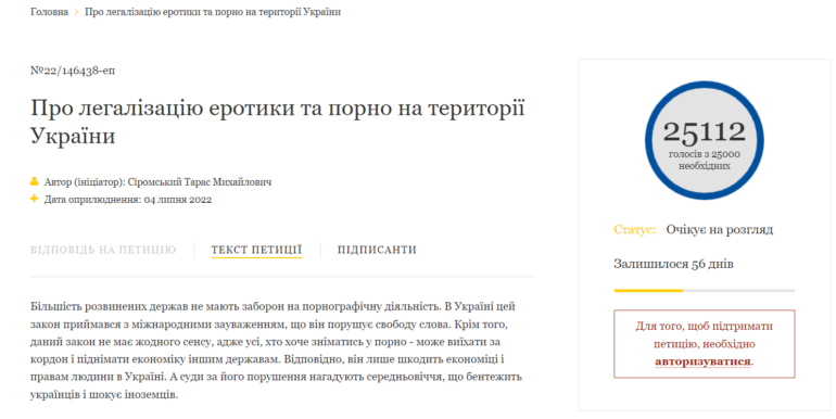 A petition to legalize erotica and porn has collected the necessary 25,000 signatures. Now Zelensky should consider it