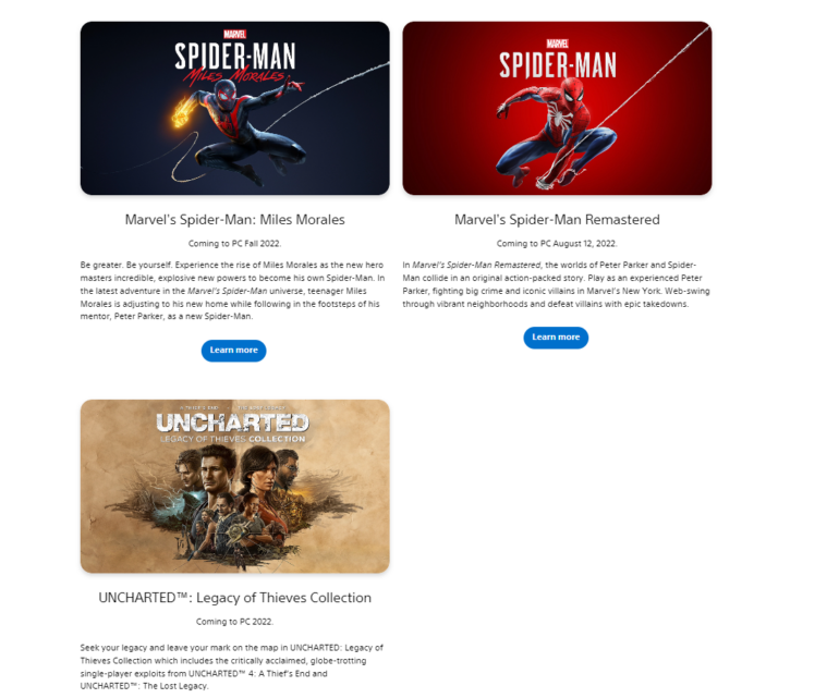 PlayStation games on PC - Sony has launched a separate section of the site with games available also on PC