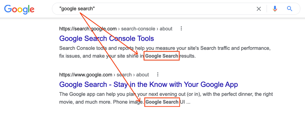 Google has improved the search and now highlights the quoted search query more clearly