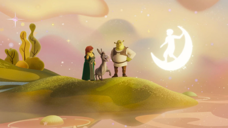 DreamWorks Animation обновляет заставку — в 30-секундном видео компанию «лунному мальчику» составят персонажи «Шрека», «Кунг-Фу Панды» и «Троллей»