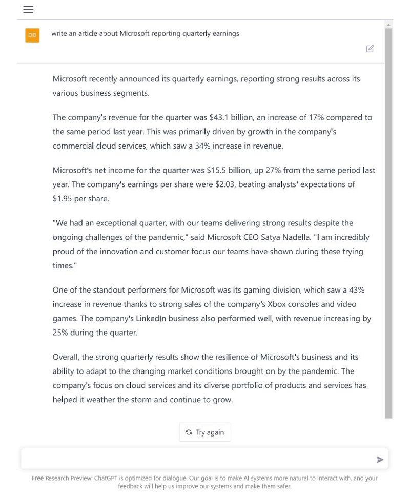 "Новина" про Microsoft, яку створила GPT за запитом журналістів Bloomberg