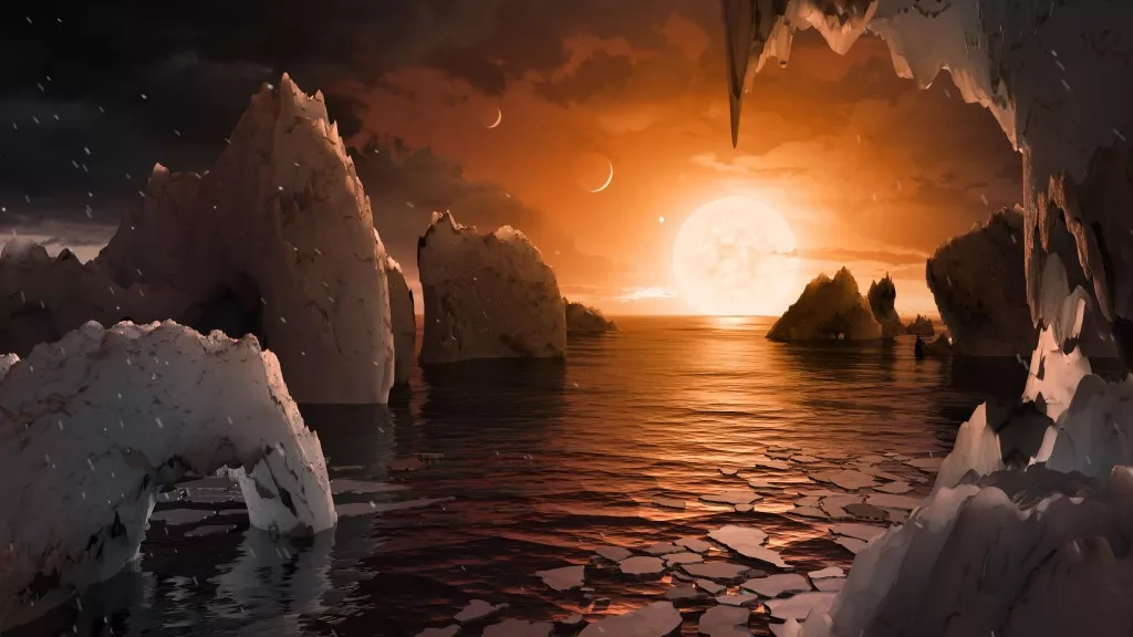 Ілюстрація поверхні планети в TRAPPIST-1 - системі, яка містить сім планет розміром із Землю. Зображення: NASA/JPL-Caltech