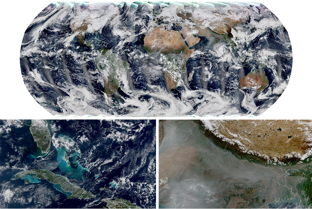 Метеорологічний супутник NOAA-21 надіслав перші зображення Землі з приладу VIIRS: засніжені Гімалаї, бірюзове Карибське море та хмари смогу над Індією