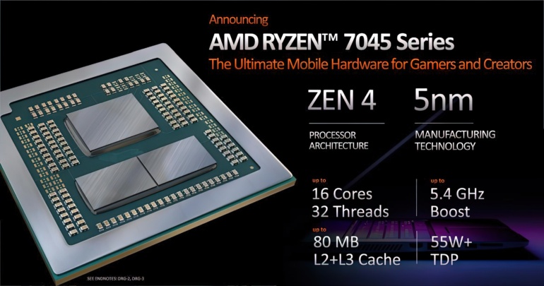 AMD анонсировала Ryzen 7000 для ноутбуков — с монструозным 16-ядерным Ryzen 9 7945HX, разгоняющимся до 5,4 ГГц
