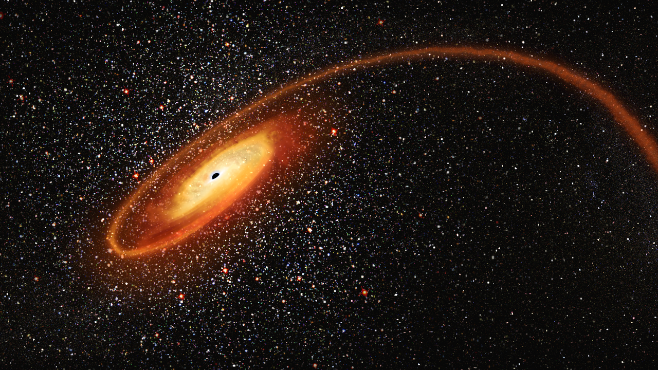 Ілюстрація процесу, коли чорна діра середнього розміру поглинає зірку. Джерело: Hubblesite