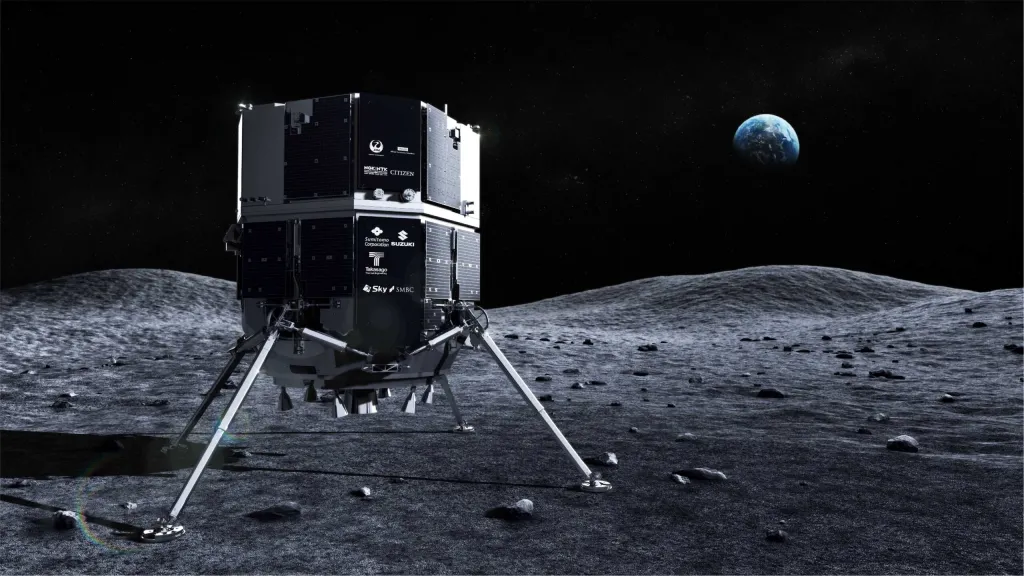 An artist's rendering of the HAKUTO-R M1 lunar lander.  Source: ispace