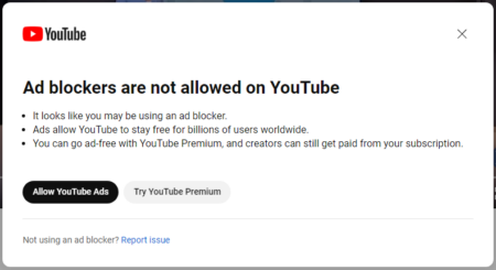 YouTube почав блокувати блокувальників реклами — нова експериментальна функція обмежує відтворення відео та «‎пропонує» передплату Premium
