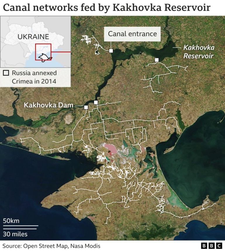 Наслідки російського екоциду: супутникові знімки показують, що Каховське водосховище повністю зникло