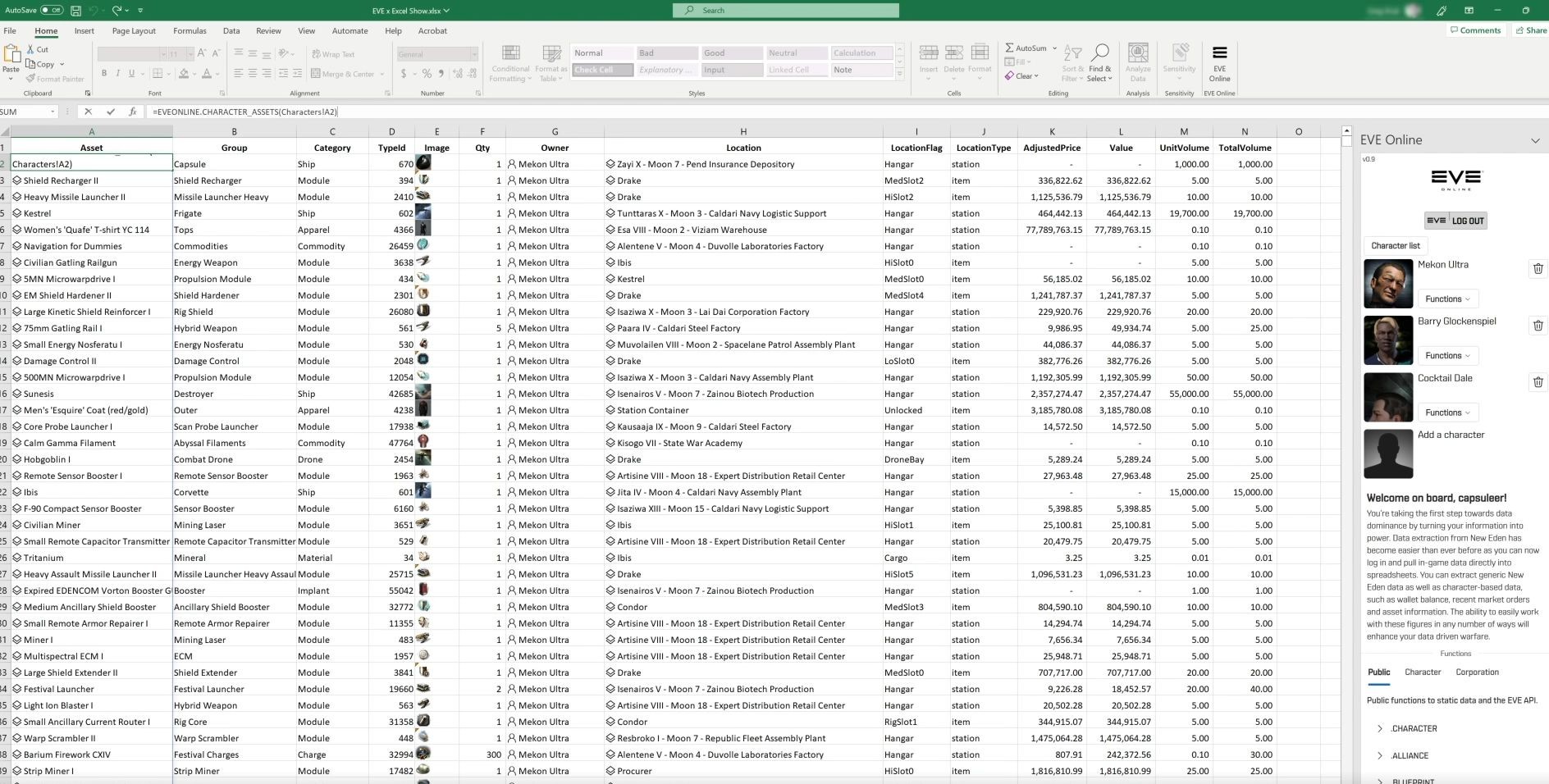 EVE Online Excel