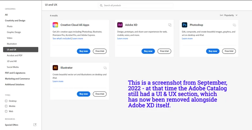 Adobe XD "в'яне" на тлі придбання Figma — платформа дизайну UX/UI більше не доступна як окрема програма в Creative Cloud