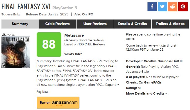 Вышла Final Fantasy XVI: она получила хорошие отзывы критиков и звание «практически совершенной» в техническом плане