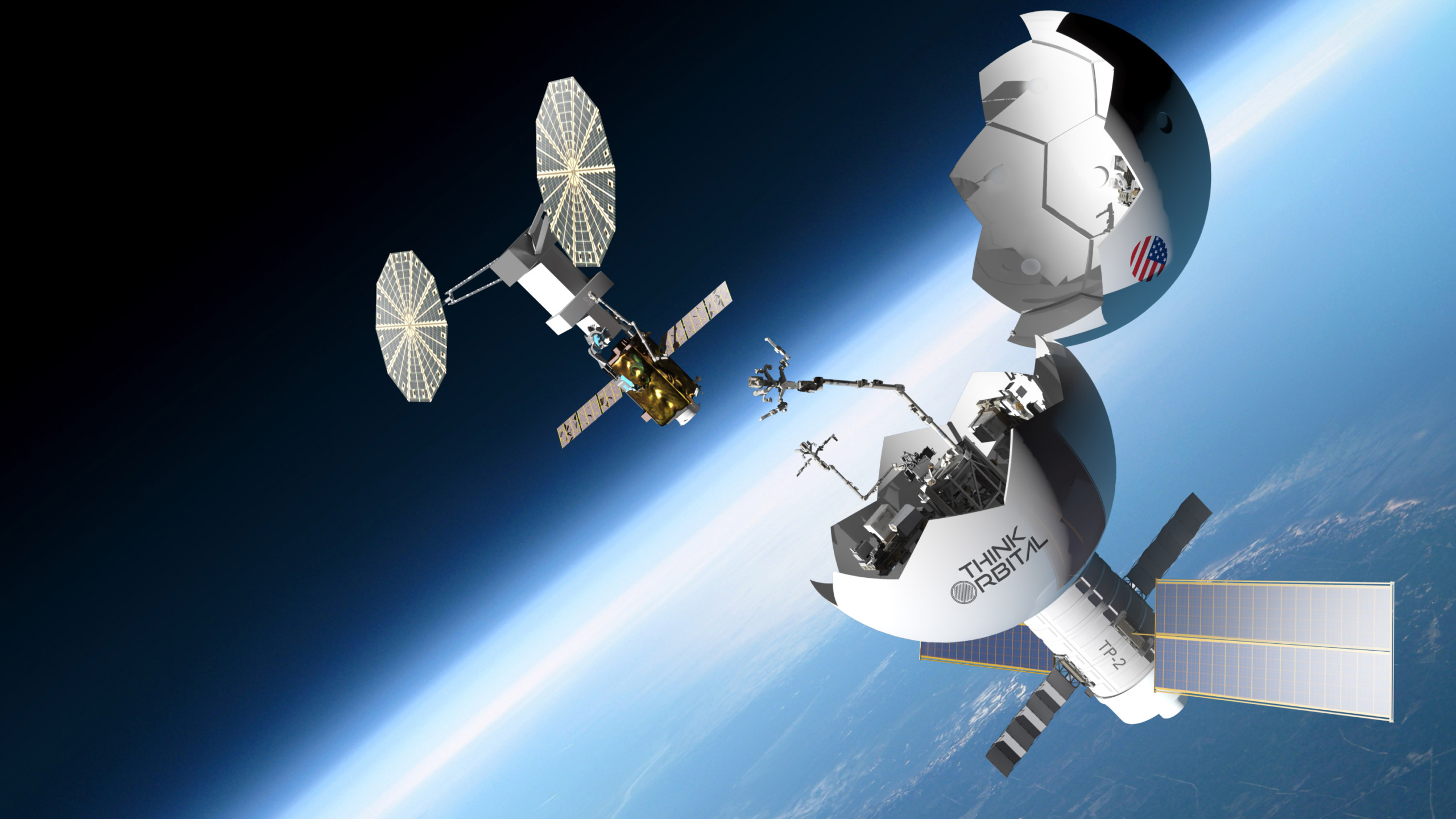 Ілюстрація проєкту ThinkPlatform від ThinkOrbital на низькій навколоземній орбіті.