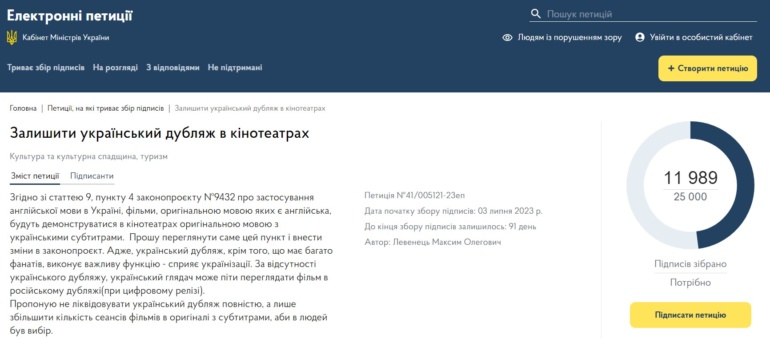 Українці вимагають залишити український дубляж в кінотеатрах – на сайті Кабміну з'явилась петиція про перегляд законопроєкту №9432