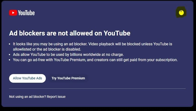 YouTube ще агресивніше блокує рекламу – до текстового попередження додали таймер зворотного відліку