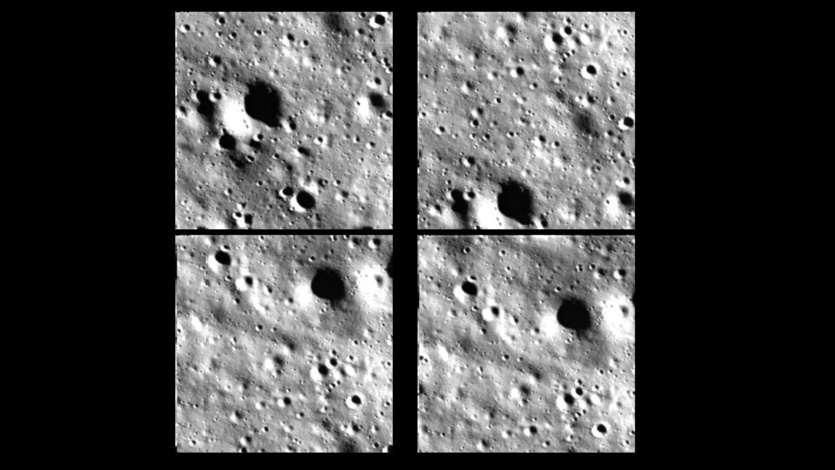 Зображення поверхні, зроблені індійським космічним кораблем «Чандраян-3» під час його спуску на Південний полюс Місяця 23 серпня 2023 року. Джерело: ISRO