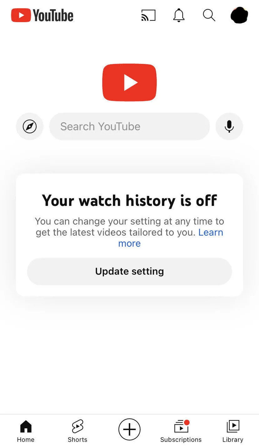 YouTube больше не будет показывать рекомендации, если отключить историю просмотров
