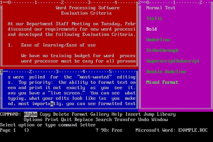 Microsoft Word 1.0 DOS