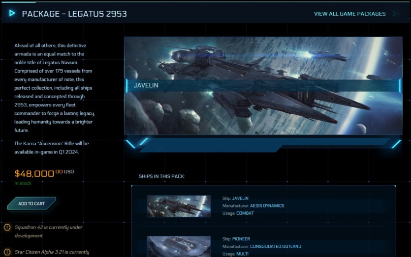 В Star Citizen продают полный набор всех кораблей ─ DLC к еще не вышедшей игре стоит $48 тыс.