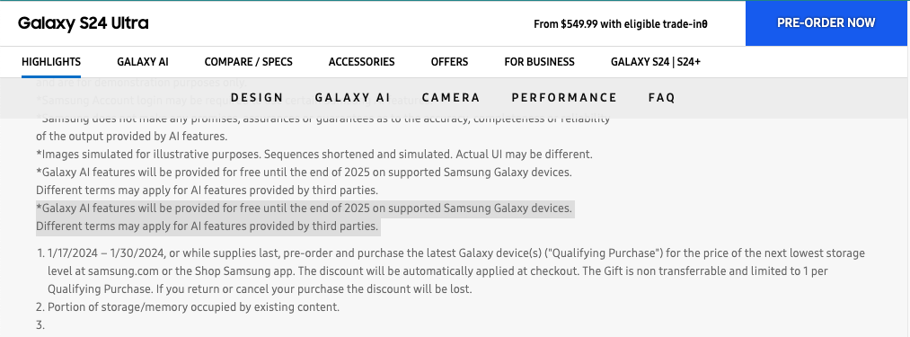Искусственный интеллект Galaxy AI пока бесплатный, но с 2026-го Samsung будет брать плату за использование