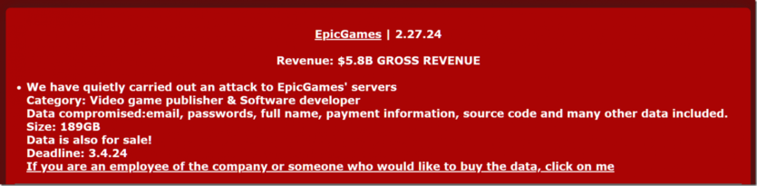 Здирники Mogilevich заявили про злам Epic Games і хоче $15 тис. Компанія не знайшла доказів інциденту