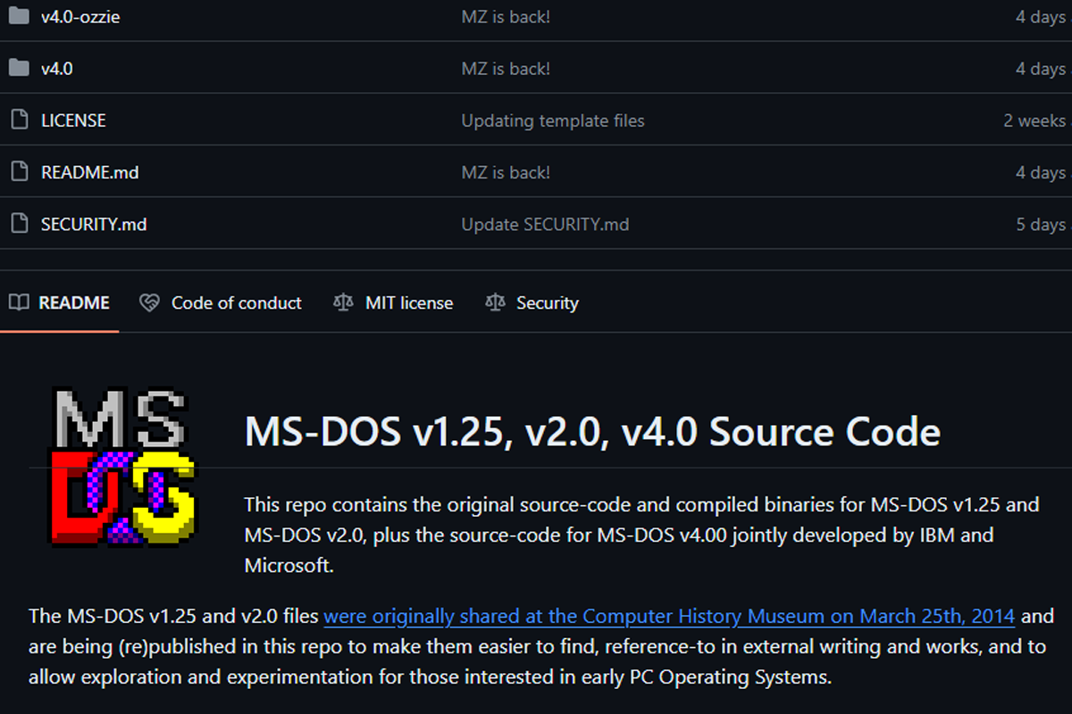 Microsoft открыла код MS-DOS 4.0 на GitHub — он оказался поломанным из-за UTF-8 и временных меток
