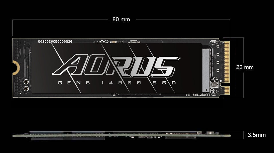 Gigabyte представила SSD Aorus Gen5 14000 для M.2 PCIe 5.0 — до 14 500 МБ/с, 3D-TLC NAND, вбудований кеш DDR4