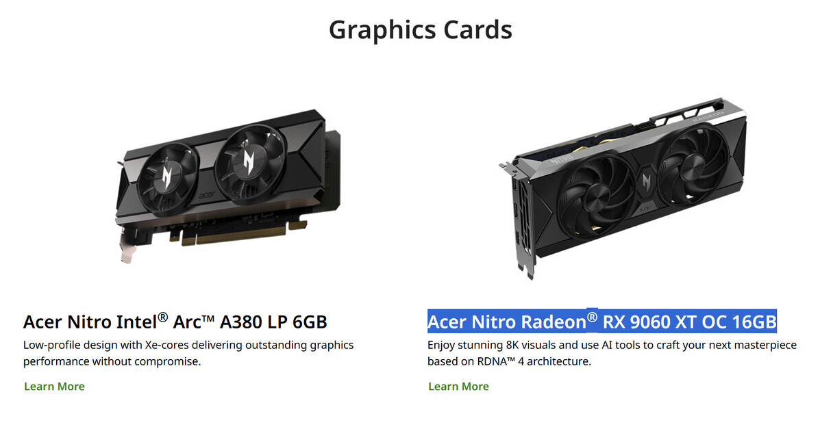 Acer «засвітила» відеокарту AMD Radeon RX 9060 XT 16 ГБ напередодні офіційного анонсу