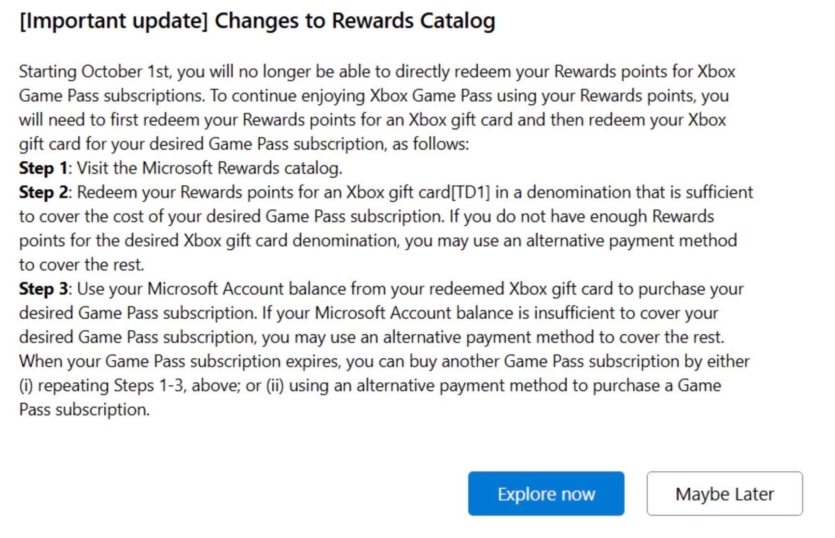 Xbox скасувала "прямий" обмін балів Microsoft Rewards на передплату Game Pass