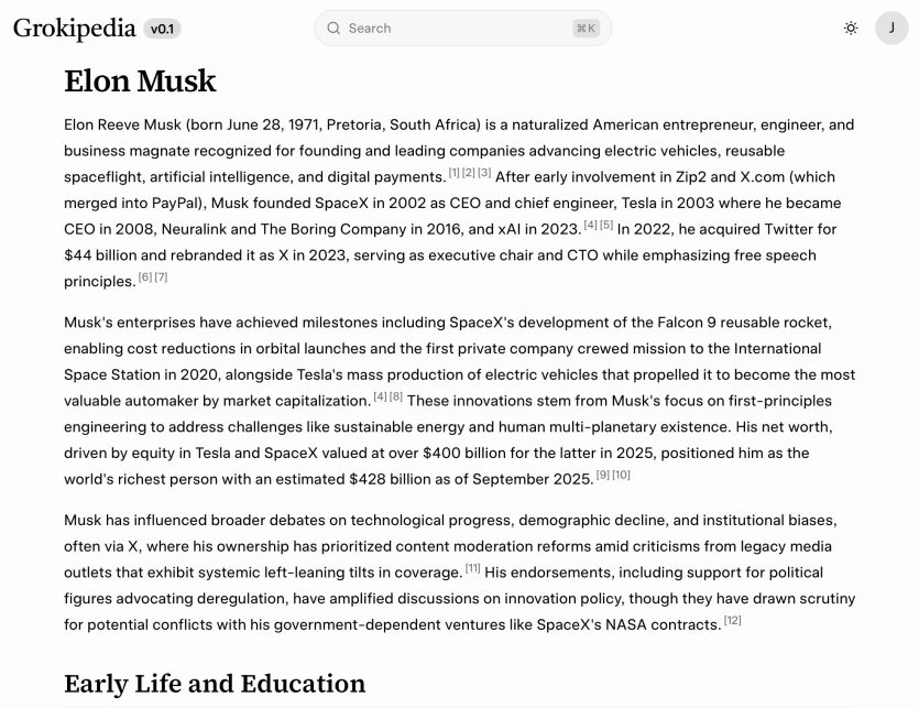 Ілон Маск запустив Grokipedia, і вона копіює шматки “Вікіпедії”