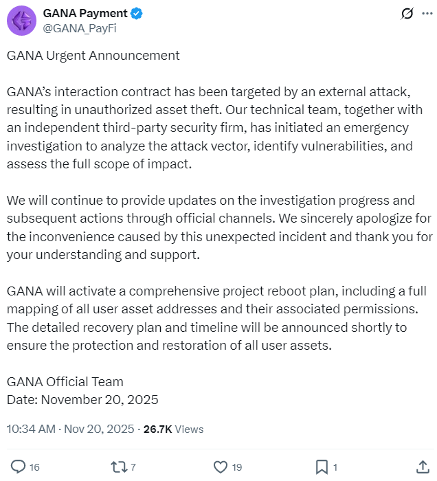Хакери вкотре зламали BNB Chain: з платіжної системи GANA Payment викрадено понад $3,1 млн, токен впав на 90%.