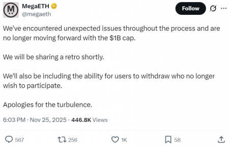 Провал сейлу MegaETH: зібрано $500 млн замість $250 млн через помилку, яку активував випадковий користувач