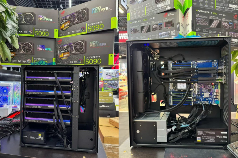 Чотири RTX 5090 та два БЖ по 2400 Вт: ентузіаст зібрав надпотужний ПК, але не грає на ньому