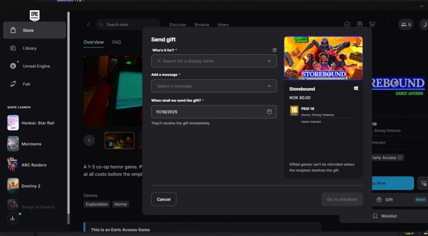 Epic Games Store запустив систему подарунків — купуй гру і відправляй другу