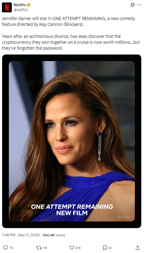 Netflix анонсував фільм про втрачений пароль до криптовалютного гаманця з $35 млн на основі реальної історії