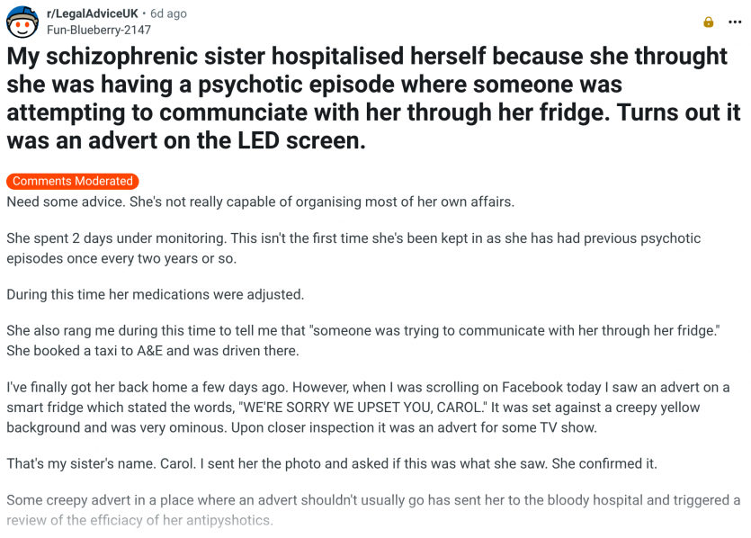 Подивилася на холодильник Samsung і потрапила в лікарню — реклама на дисплеї викликала напад шизофренії