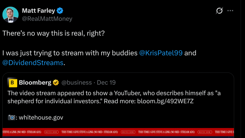 На сайті Білого Дому з'явився раптовий стрім випадкового ютюбера