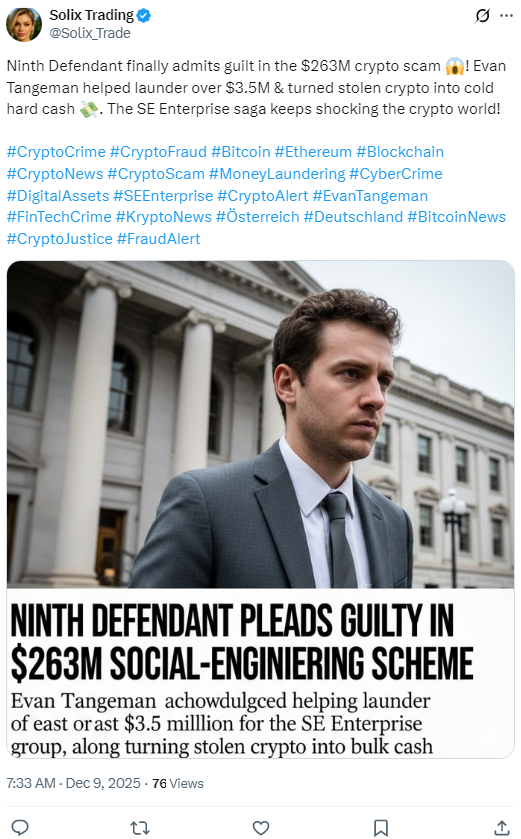 22-річний американець визнав провину у відмиванні для синдикату на $263 млн у криптовалюті