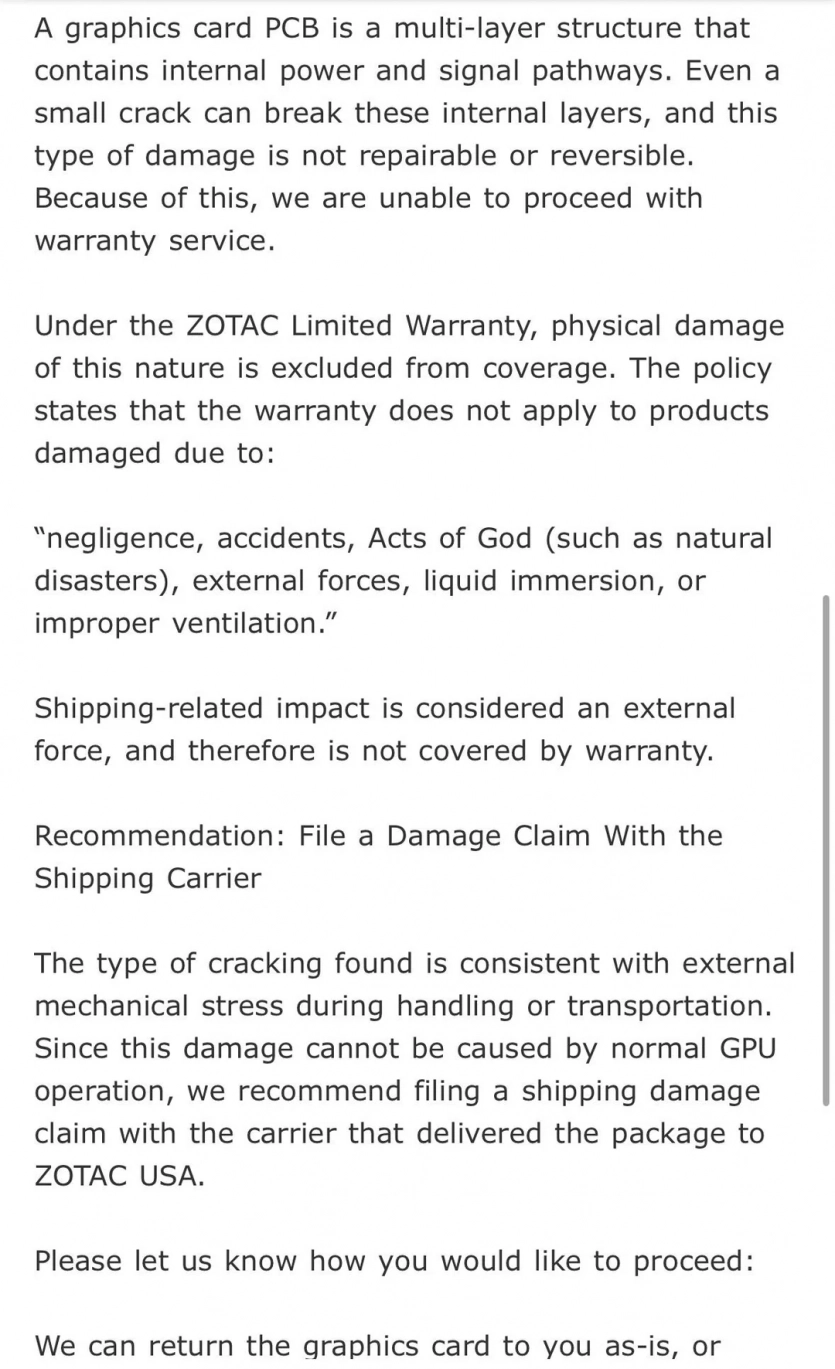 Виробник відмовив у поверненні коштів за RTX 5070 Ti через “пошкодження плати”, про яке власник не підозрював