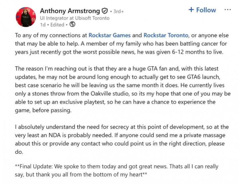 Важко хворий фан, якому дали "рік життя", зіграє в GTA 6 до релізу