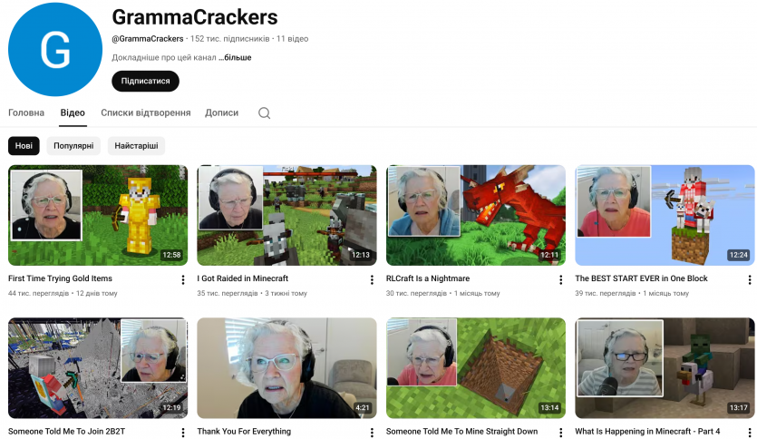 81-річна геймерша у Minecraft стала популярною завдяки Youtube-стрімам