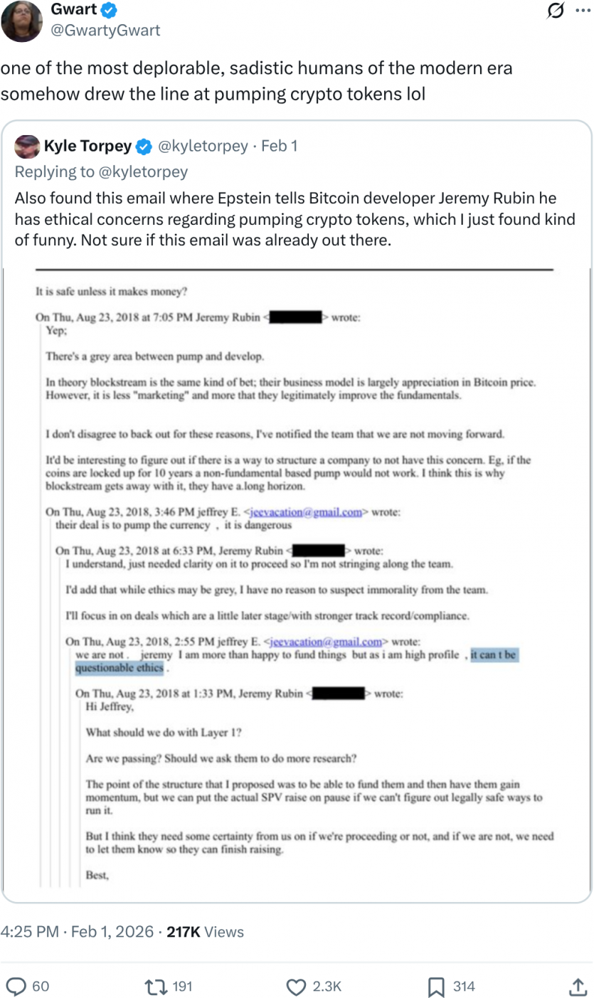 Листи показують: навіть Епштейн вважав криптопампи неетичними