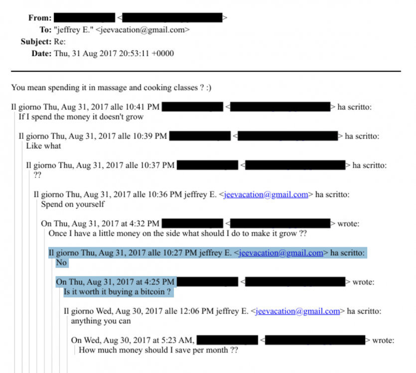 Листи показують: навіть Епштейн вважав криптопампи неетичними