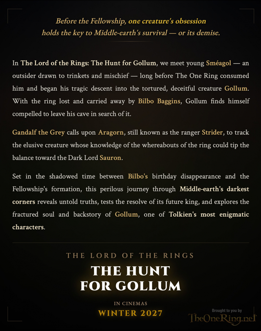 Новий "Володар перснів" покаже юність Смеаґола-аутсайдера і поверне Більбо