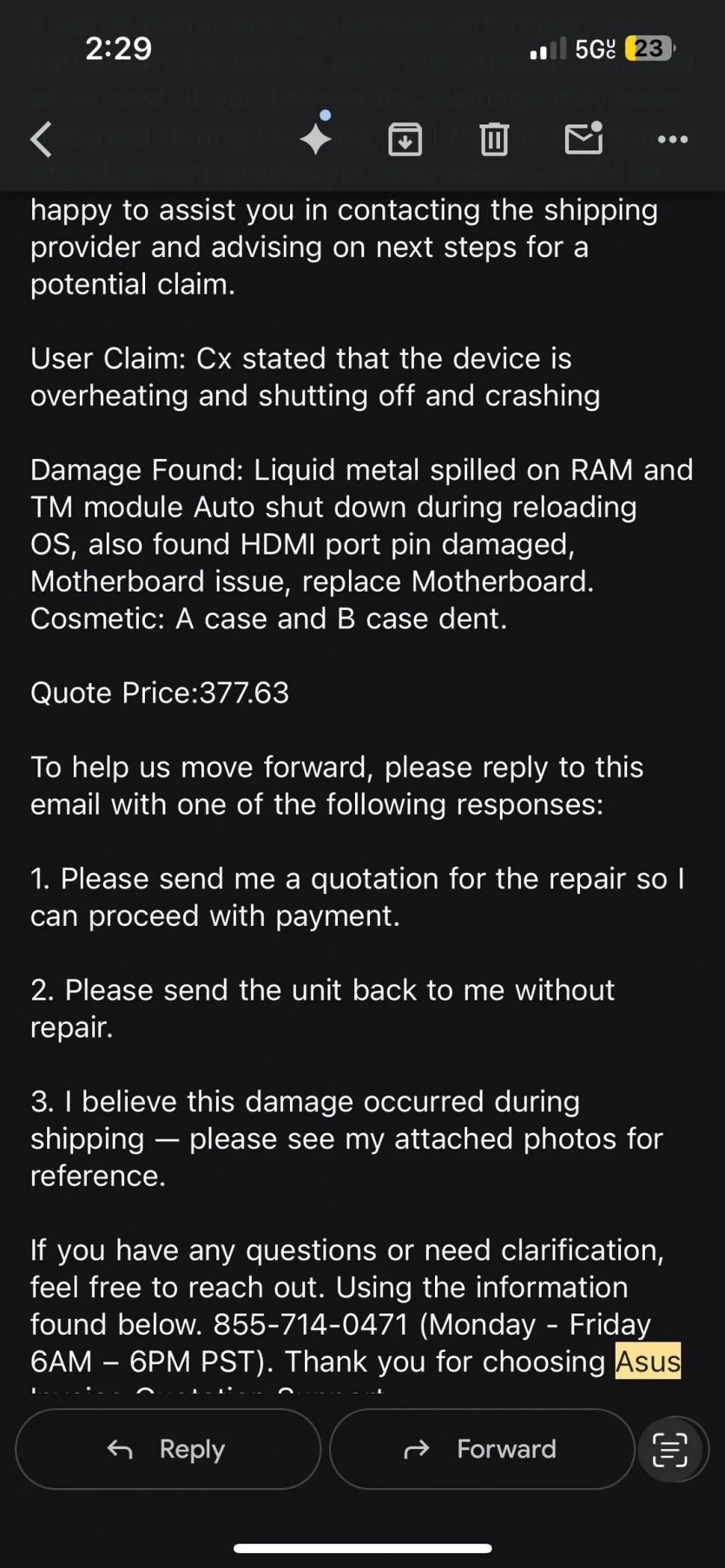 ASUS відмовилась втретє ремонтувати ноутбук користувача за гарантією та попросила грошей