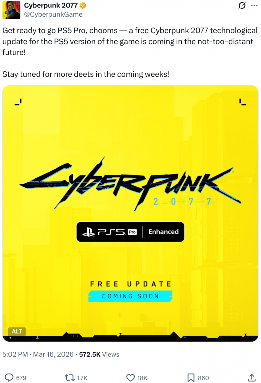 Нове оновлення Cyberpunk 2077 значно покращить графіку для PS5