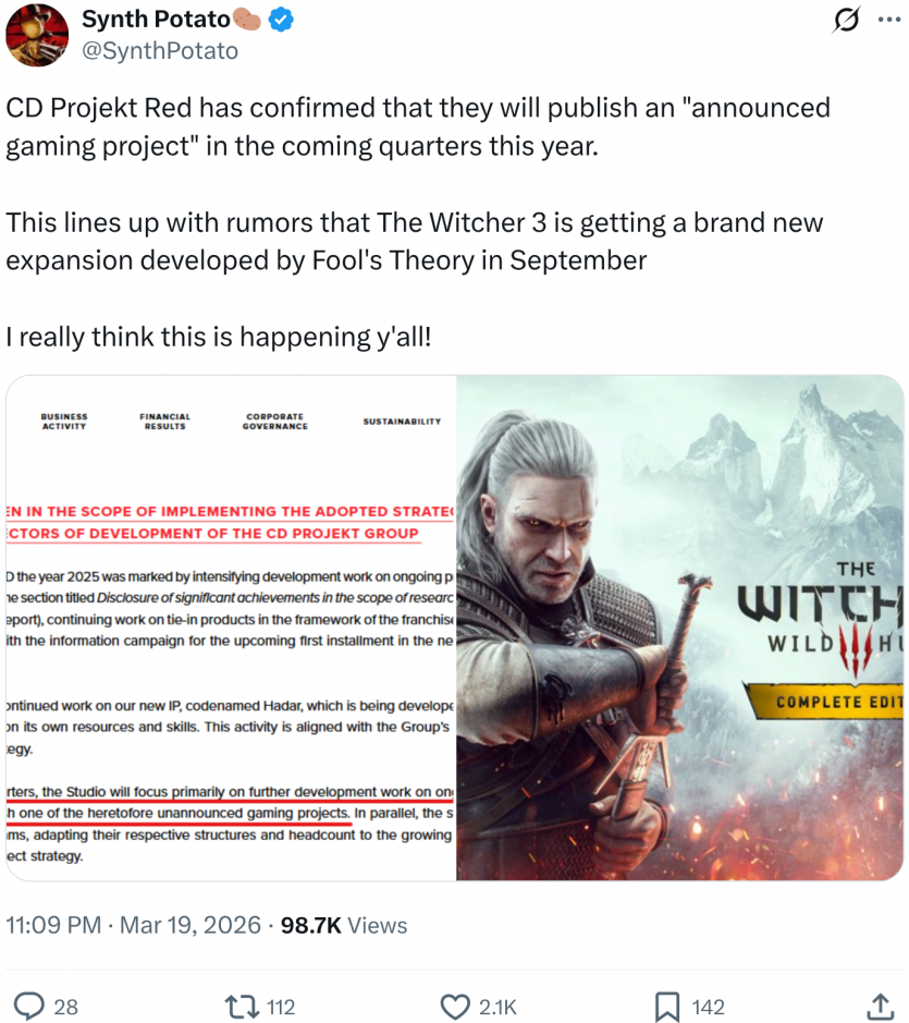 DLC для The Witcher 3: чутки перетворюються на дати та подробиці