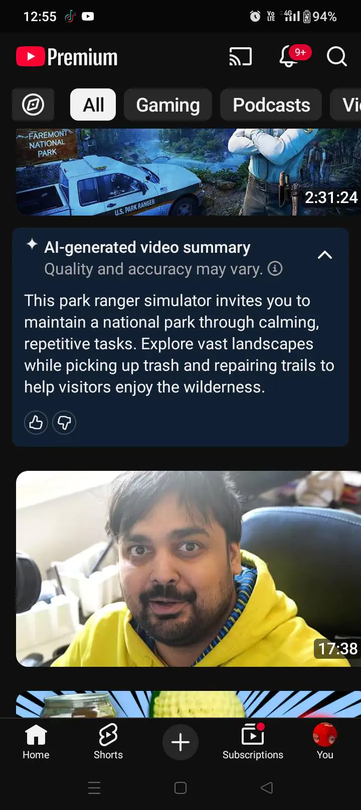 YouTube запустив ШІ-резюме до відео на головному екрані