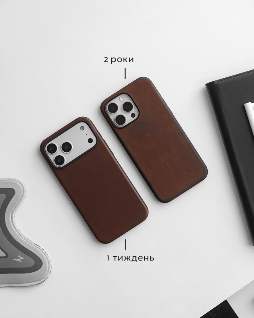 Порівняння патини шкіри Horween на чохлах Nomad: новий стан через тиждень та розкішний вигляд після двох років використання.